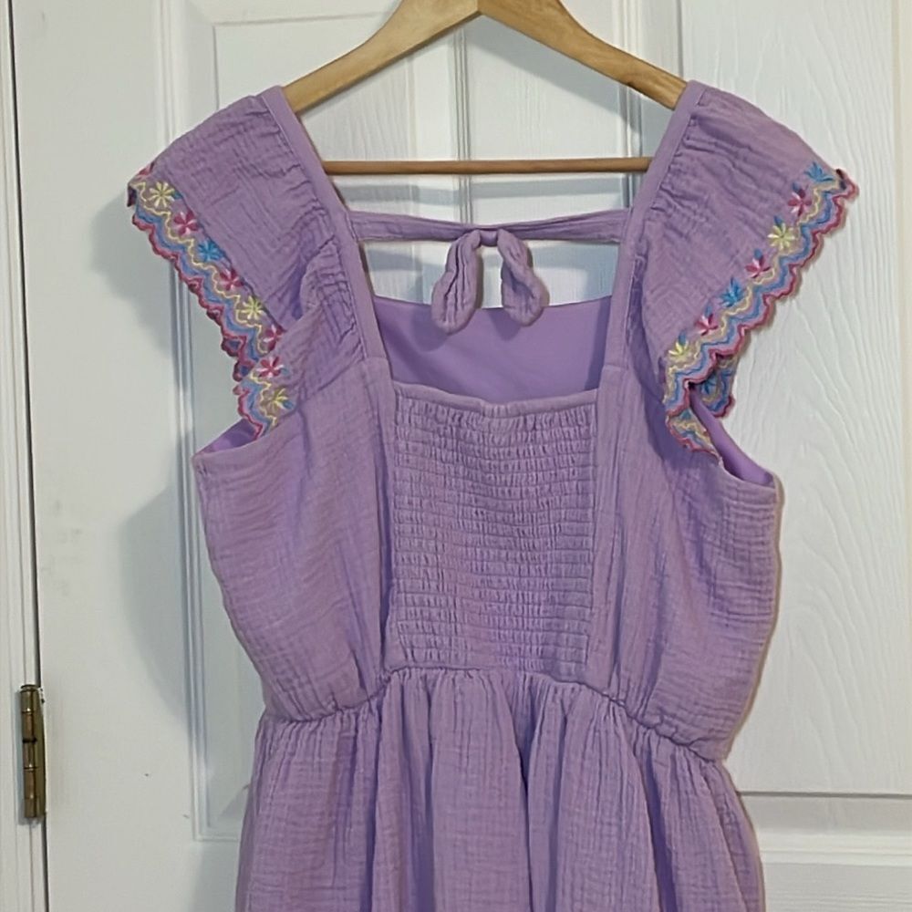Lavender gauze Ruffled Midi Dress, Large - Picture 5 of 8